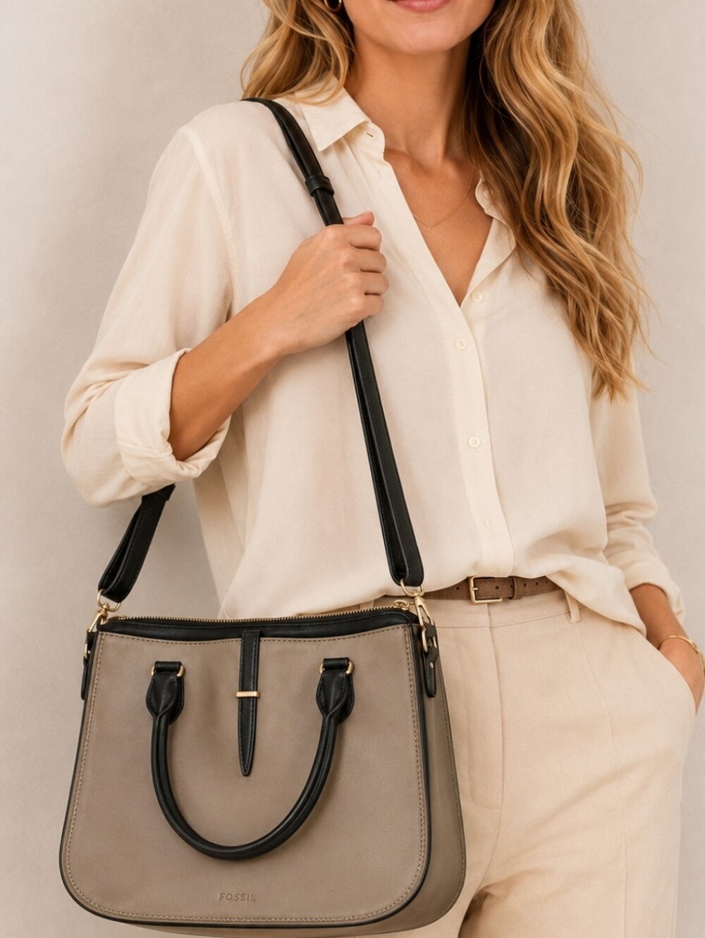 Fossil Genuine Leather Top Handle Satchel /Crossbody Bag